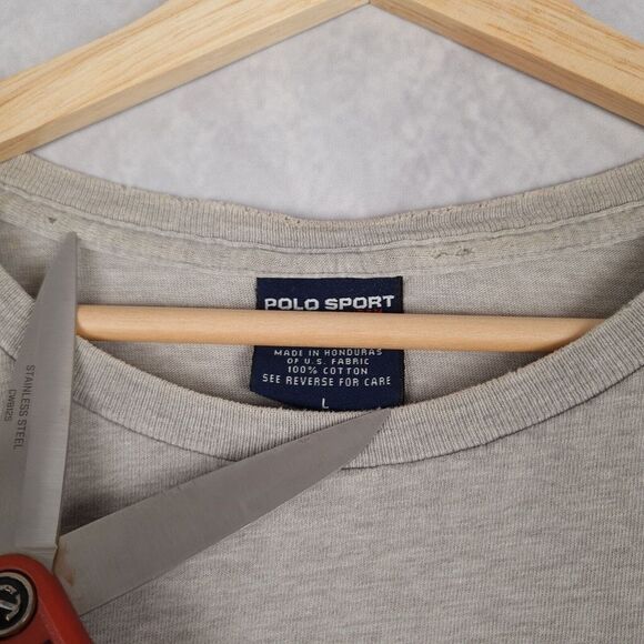 Vintage Polo Sport Ralph Lauren Shirt Mens Large Gray Logo Spellout Long Sleeve - Picture 3 of 16
